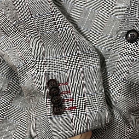 Haggar Men's 42S Plaid Windowpane Blazer Contrast Stitching Preppy Academia - Picture 3 of 15